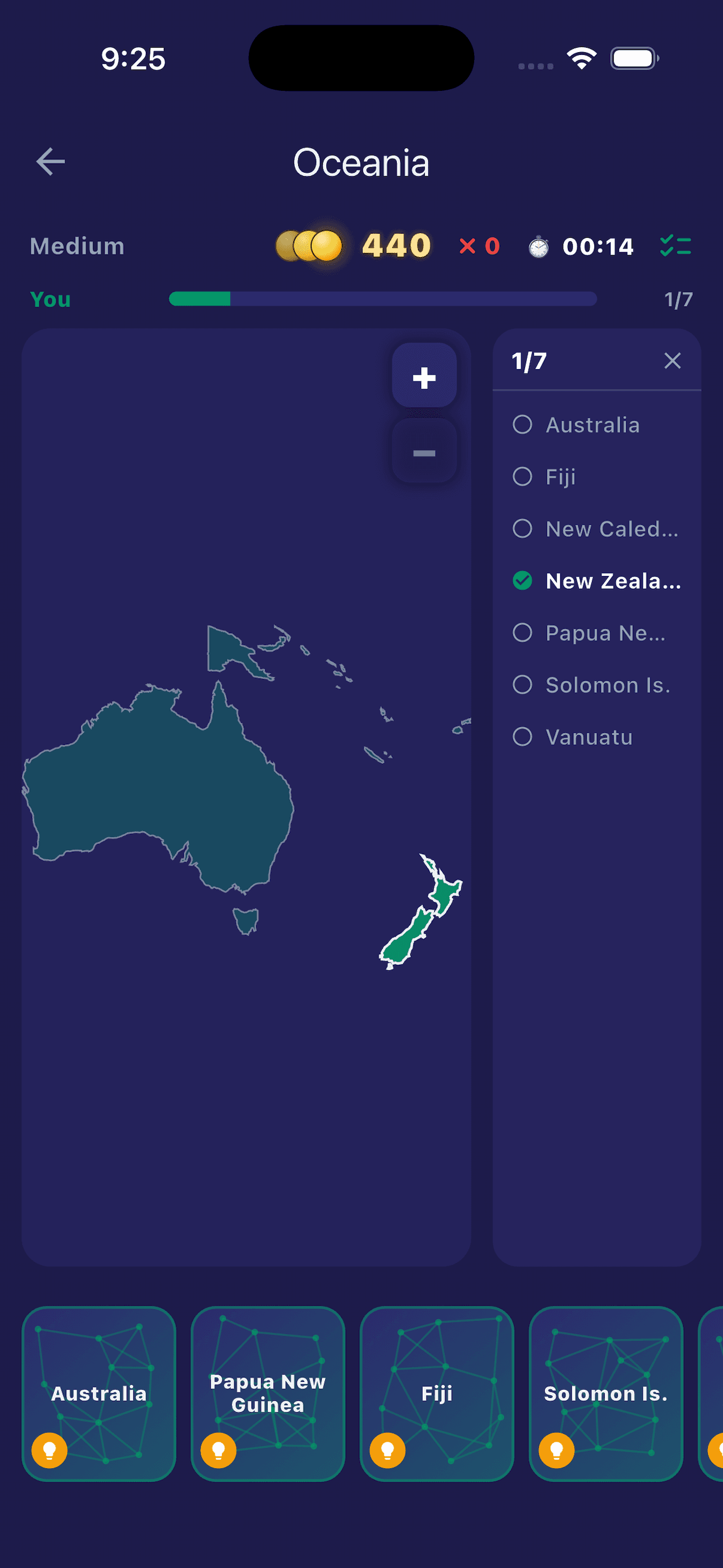 Puzzlecub gameplay — Geo Quest assembling the Oceania map